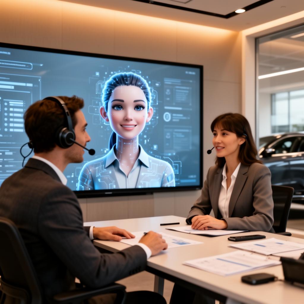 Salesperson rehearsing a customer conversation with an AI avatar